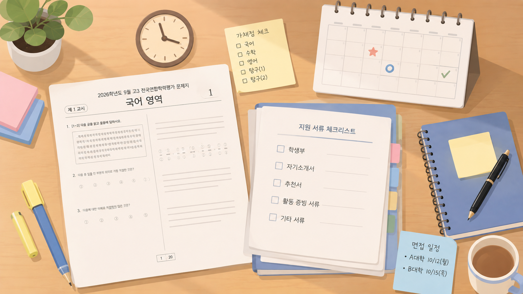 2027학년도 수시 원서접수 전 수능 최저 면접 서류 일정을 확인하는 체크리스트