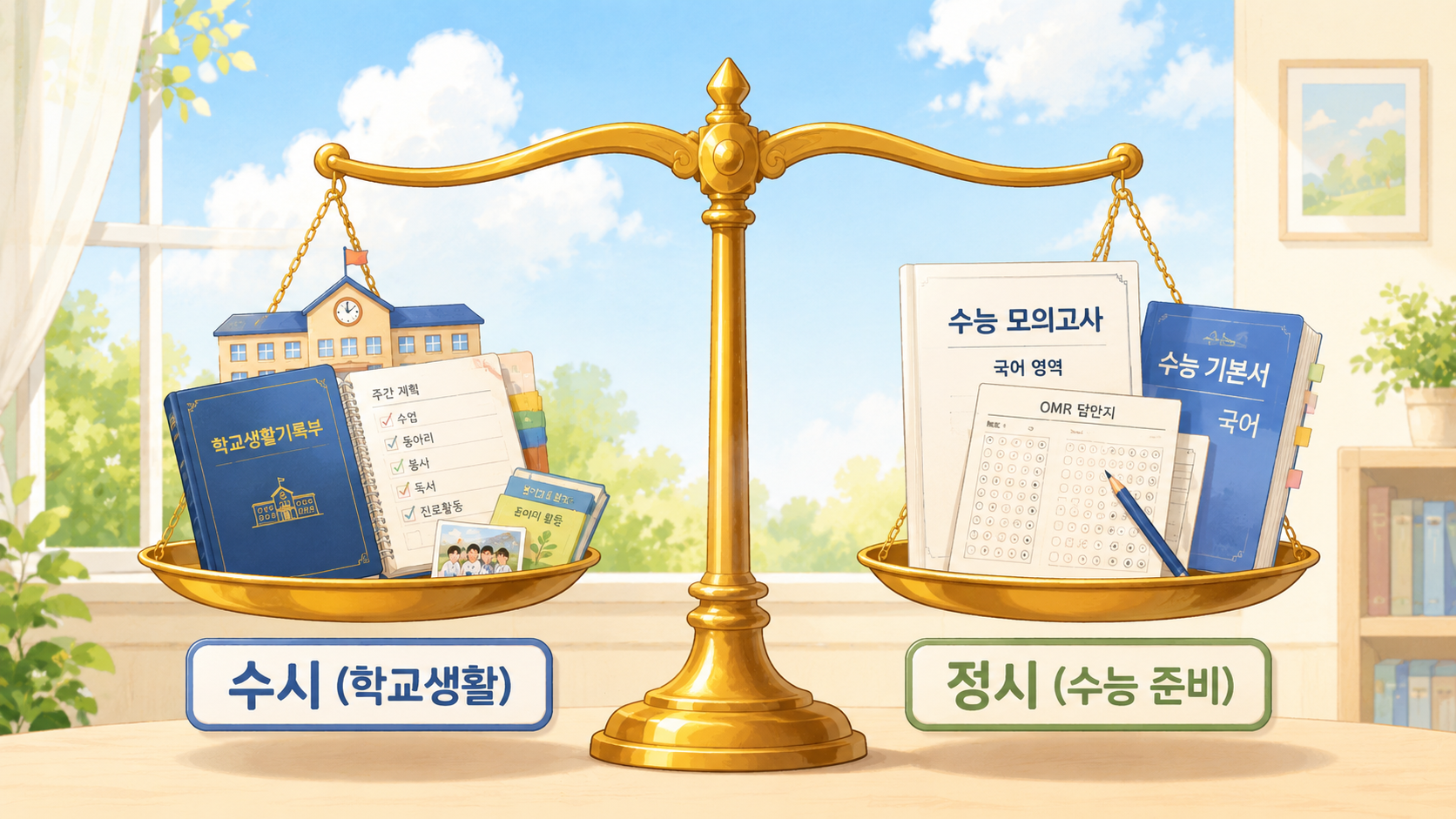수능 모의고사 성적을 분석하며 정시 지원 가능 대학을 확인하는 학생