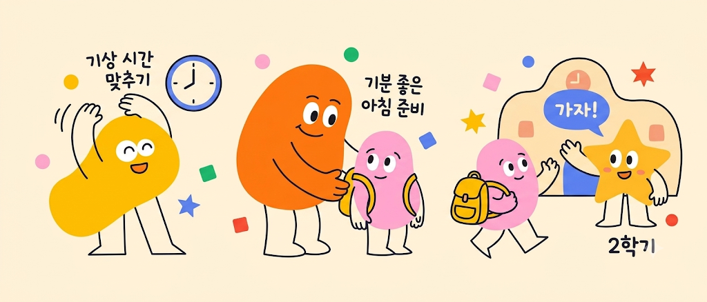방학 후 유치원 어린이집 등원을 앞두고 아이의 수면과 생활 리듬을 조절하는 가족
